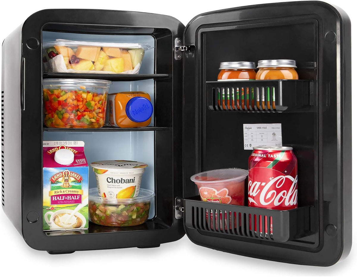 Cooluli 15L Mini Fridge with Magnetic Blackboard - Portable Small Refrigerator for Travel, Car & Office, V15LE2BK