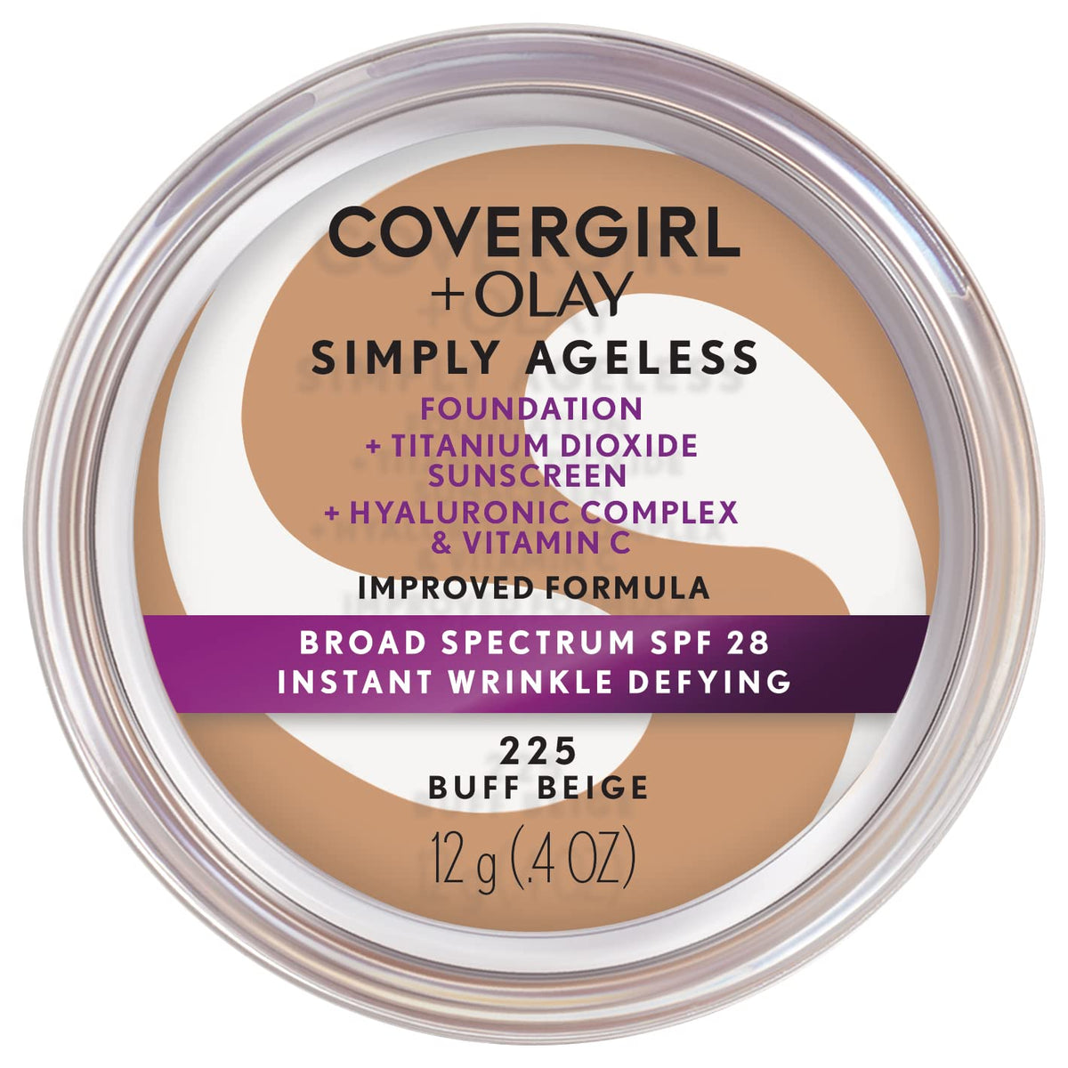 COVERGIRL Simply Ageless Instant Wrinkle Defying Foundation, SPF 28, Hyaluronic Complex & Vitamin C - 225 Buff Beige, Pack of 1