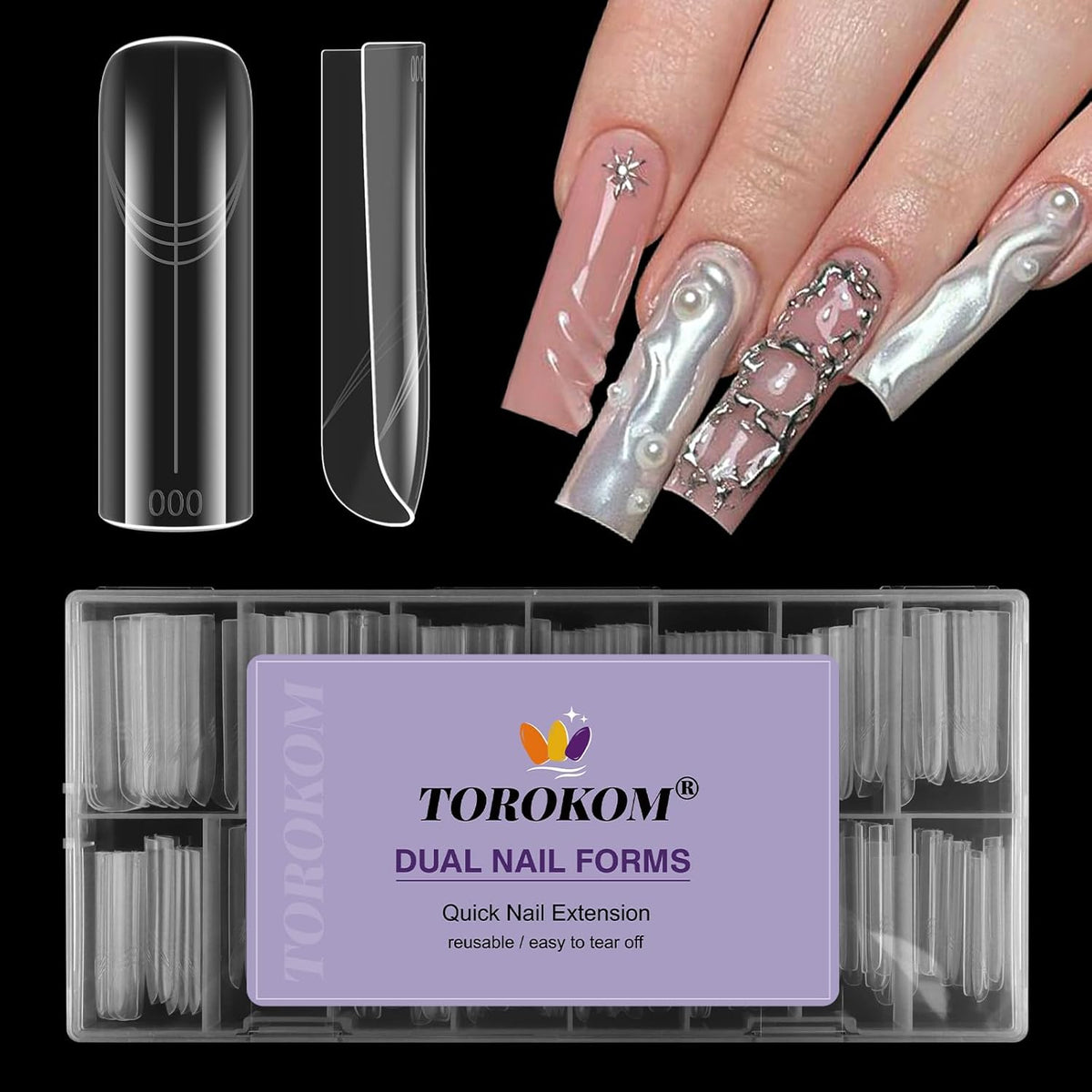 TOROKOM Poly Nail Gel Dual Nail Forms, 150 PCS Poly Nail Gel Square Structure Nail Molds for Builder Gel Poly Extension Gel Nail Art Design Salon&DIY