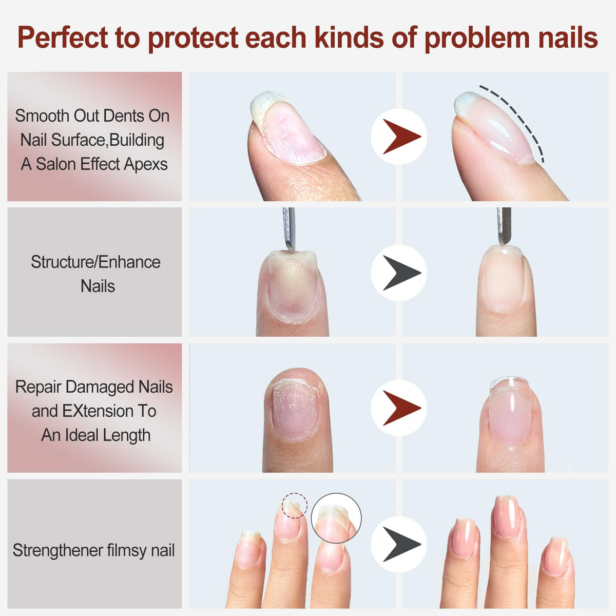 FZANEST Rubber Base Gel Polish, 6pcs*7.5ml Builder Gel Jelly Sheer Natrual Nude Pink in a Bottle UV Gel Polish Kit, Structure Quick Extension Gel