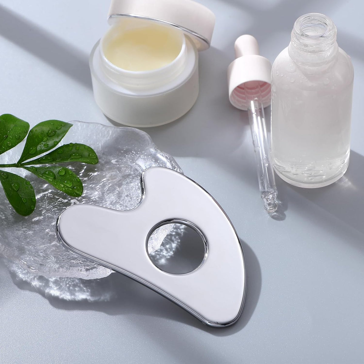 Gua Sha Facial Tool for Face Skincare Stainless Steel Gua Sha Board for Body Tensions Reduce Puffiness Festive Gifts Silver