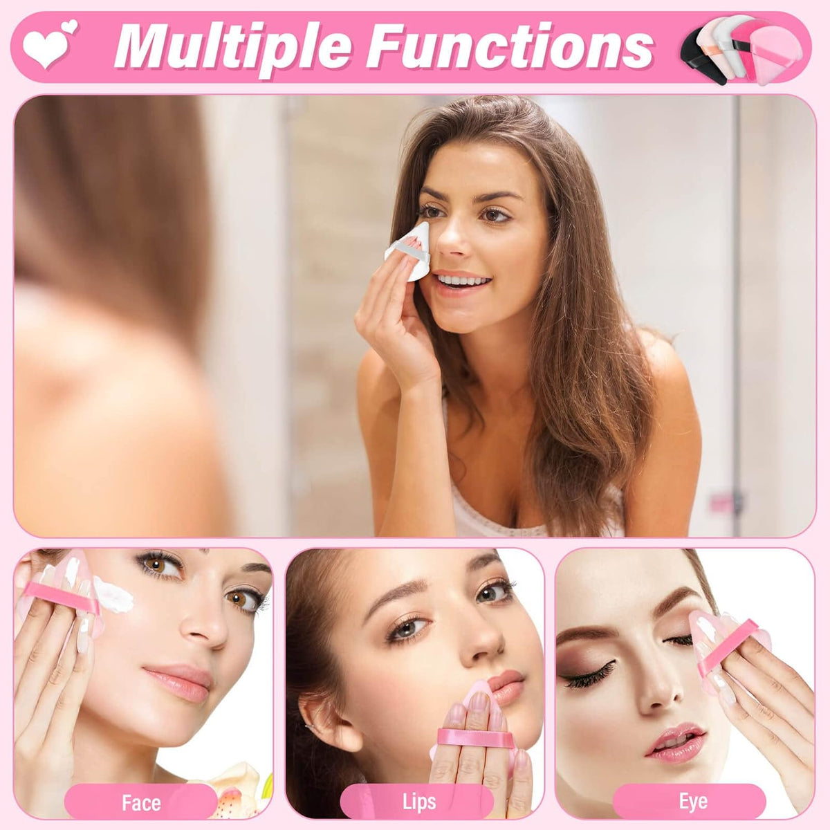 Caffox 60pcs powder puffs for face powder, Triangle Powder Puff for Setting Powder, Makeup Puffs for Loose Powder and Press Powder, Makeup Sponge Powder Applicator for Face and Eye