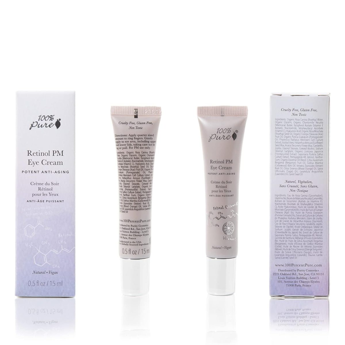 100% PURE Retinol Eye PM Cream, Anti-Aging Eye Cream for Wrinkles, Pure Retinol Cream, Wrinkle Cream Promotes Collagen (0.5 oz)