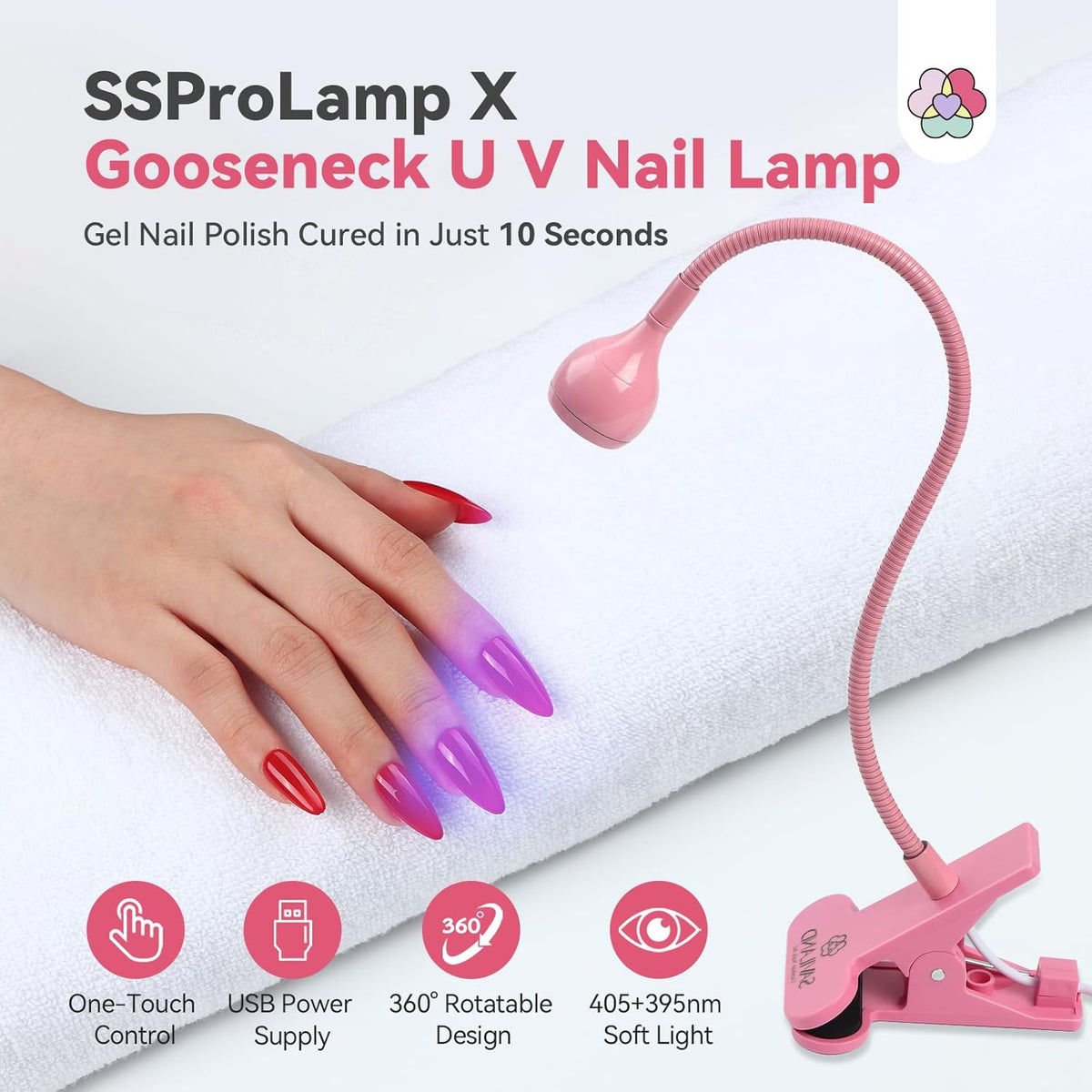 SAVILAND Gooseneck U V Lamp for Gel Nails: 2025 Pink LED U V Nail Gel Lamp 10s Flash Cure Light Gel Nail Tips Lamp with Desk Clip for Gel Nail Polish Mini Nail Dryer for Manicure Gel Light