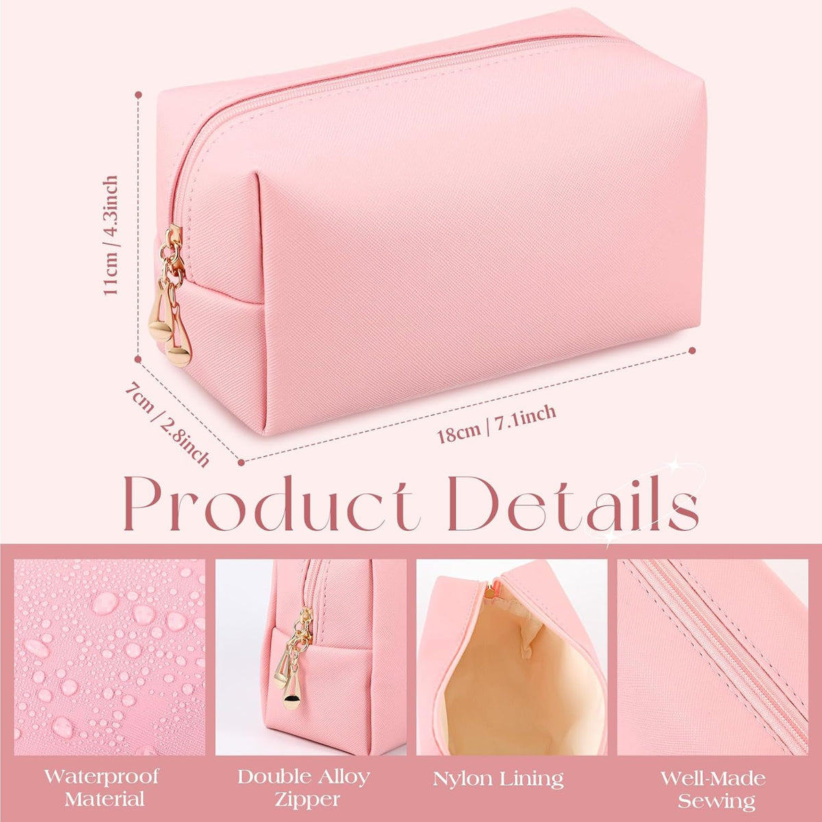 Kigeli 15 Pcs Aesthetic Makeup Bags PU Leather Cosmetic Pouches Waterproof Plain Toiletry Bags Makeup Pouches Bulk for Women Party Gift Travel Storage Organizer(Pink Series)