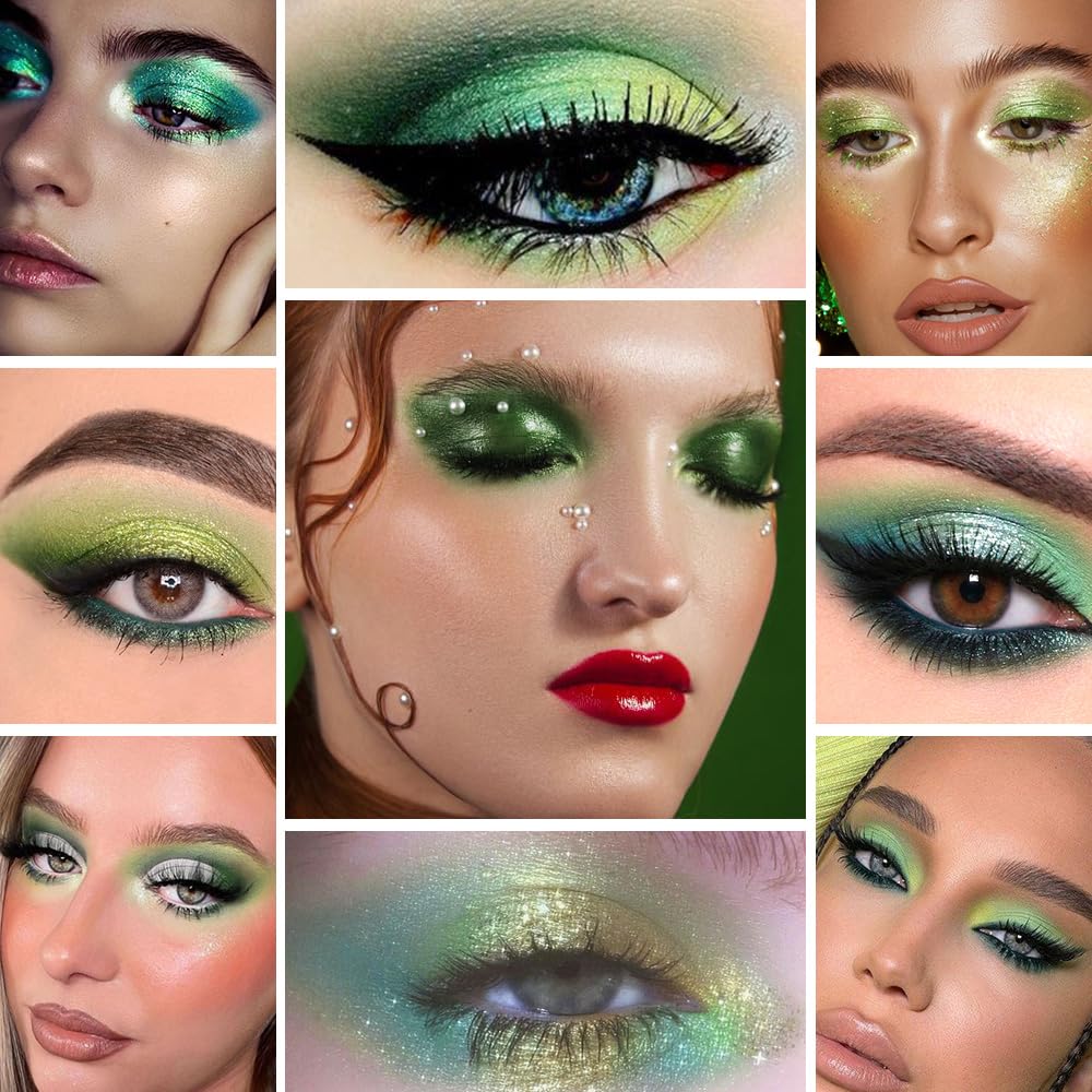 Smokey Green Eye Shadow Makeup Palette,15 Colors Bright Forest Emerald Dark Green Shimmer Matte Makeup Pallet,Long Lasting Waterproof for Daily and Halloween