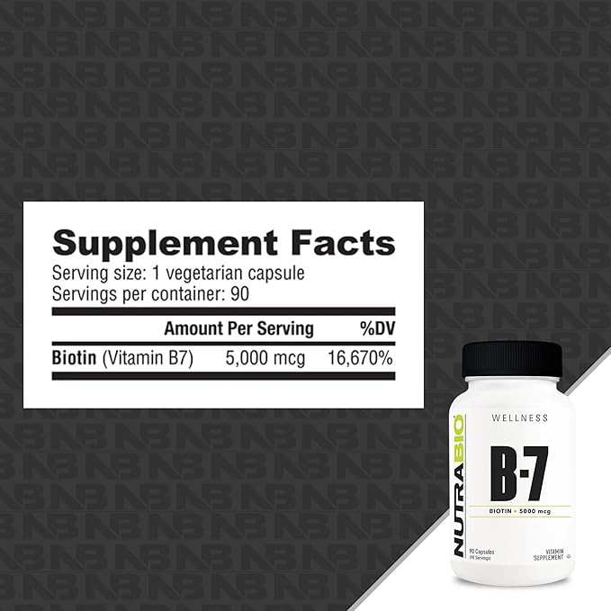 NutraBio Biotin (Vitamin B-7) Supplement, 5000mcg - May Help Promote Healthy Hair, Skin, and Nails, 90 Vegetable Capsules