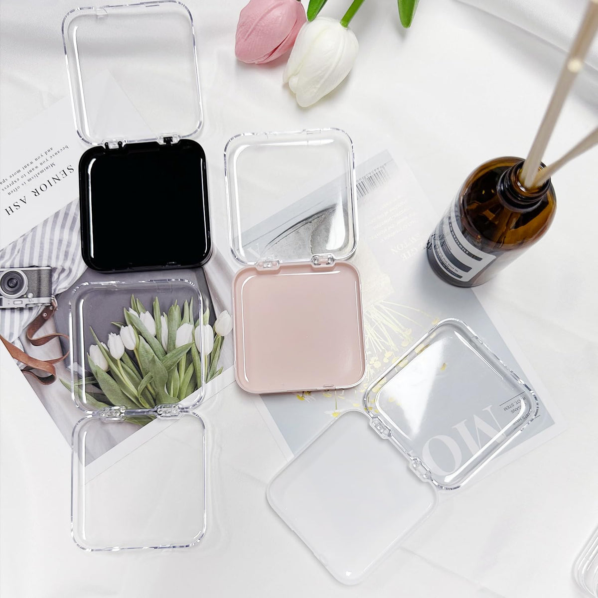 12 Piece Press On Nail Storage Box with 60 Pcs Double Sided Tape - Acrylic Fake Nail Display Box for Home Salon Use