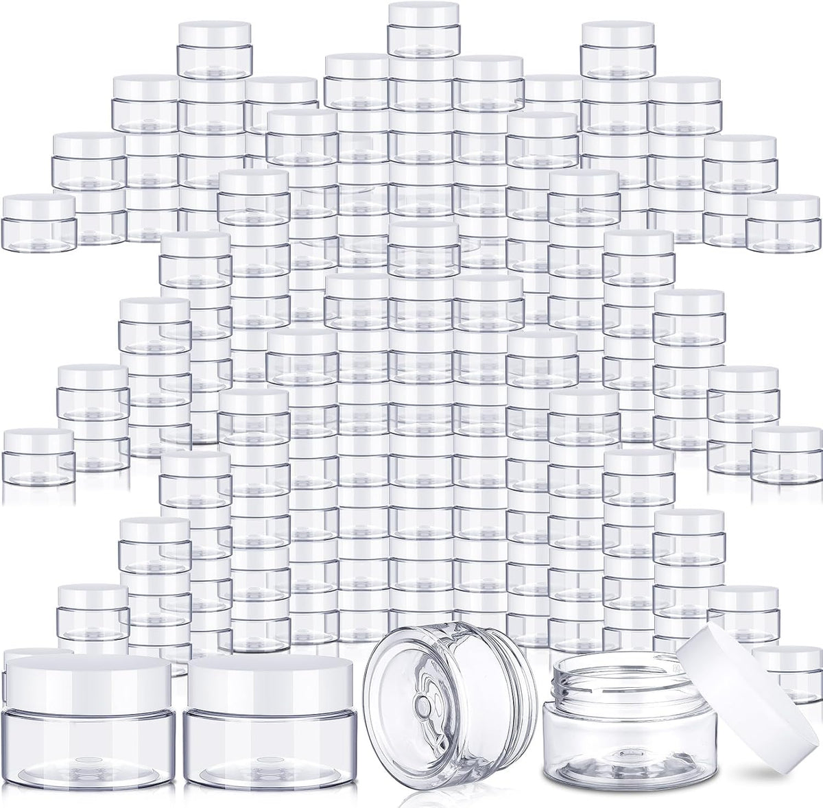 SATINIOR 100 Pcs Plastic Jars with Lids Small Containers Lids Wide Mouth Small Plastic Containers for Lotion Cream Rhinestones Body Butters Travel Storage (2 oz,White)