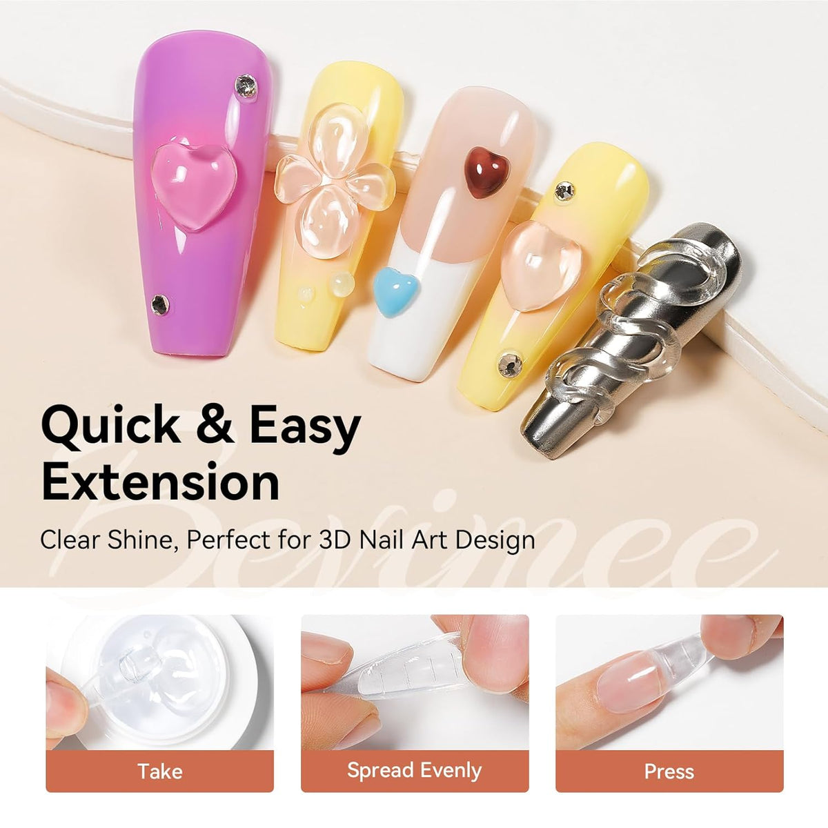 Solid Builder Gel and 15g Rhinestones Glue, Sculpting Gel for Nail Art Clear Non-Stick Hand For Modeling, Sculpture, Nails Extension UV/Led Manicure DIY At Home