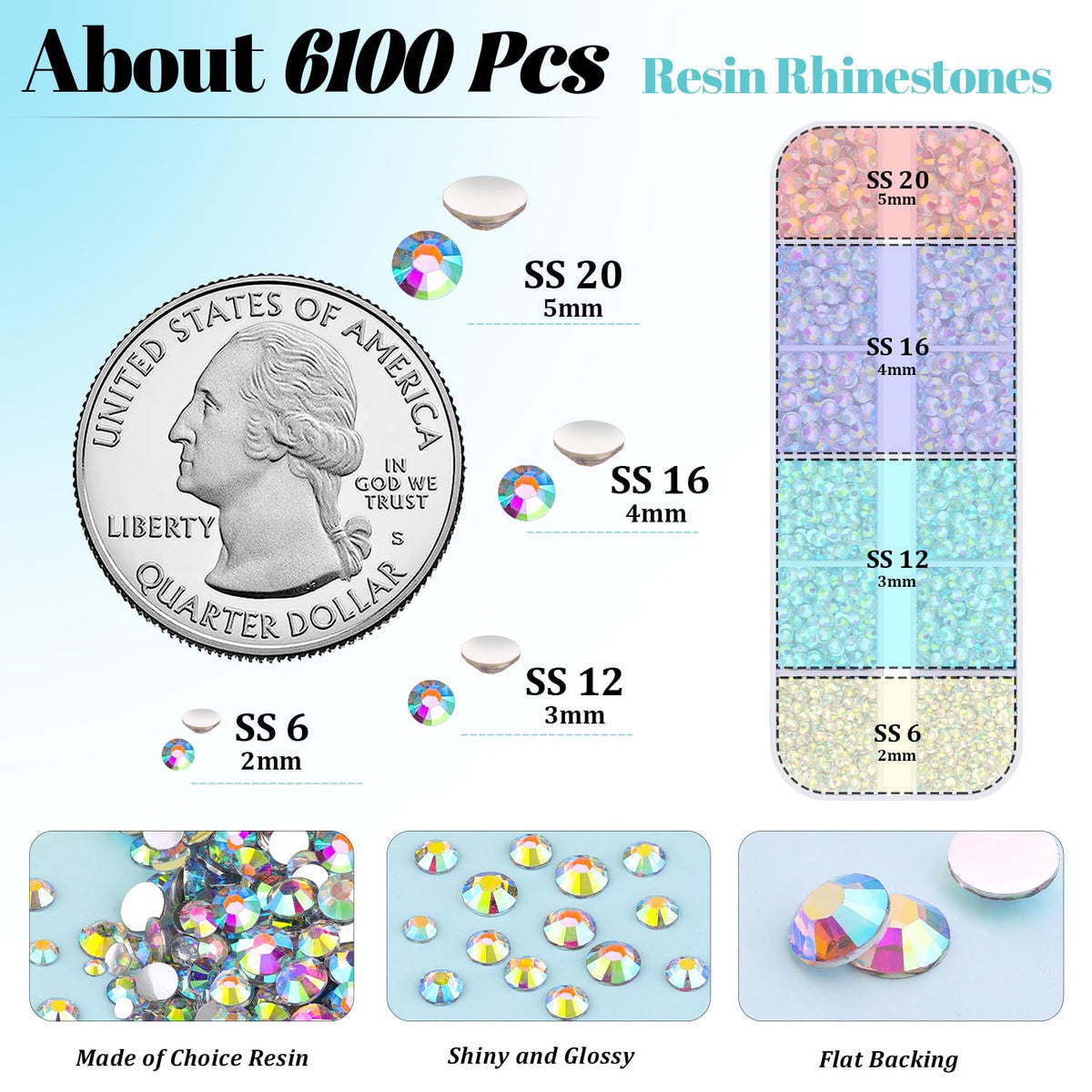 6100Pcs Jelly Resin Rhinestones for Crafting with 2Pcs 10ml B7000 Jewelry Glue, 1 Box Flatback Crystals Diamond (Clear AB) for Bedazzling Crafts DIY Nail Art Non Hotfix Gems for Clothing Shoes