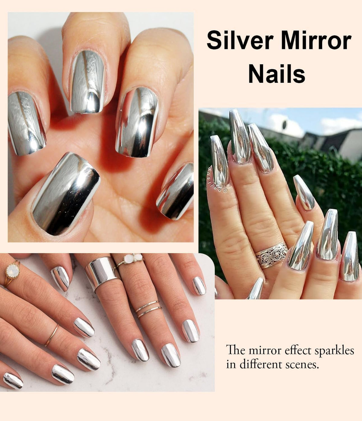 2 Jars Chrome Nail Powder：Mirror Effect Gold Chrome Nail Powder,Metallic Mirror Silver Chrome Powders Decoration for DIY Nail Art,Pigment Holo chrome powder with 4 Eyeshadow Sticks