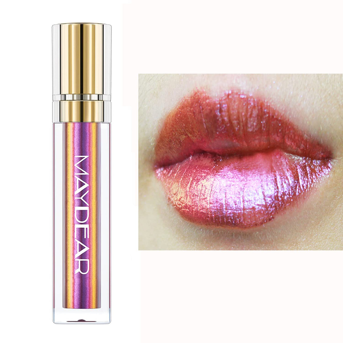 Maydear Chameleon Lipstick, High Pigmented Pink Lipstick for Women Metallic Shine Lip Gloss, Full-Coverage Multichrome Long Lasting Rainbow Lip Makeup, Fuchsia(01)
