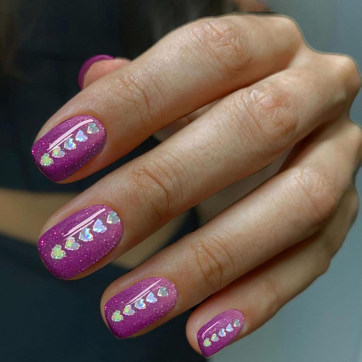 Semi Cured Gel Nail Strips with Heart/Love Designs Gel nail stickers Purple Glitter Nail strips stickers Salon Quality & Easy to Use 20 Pcs for Women