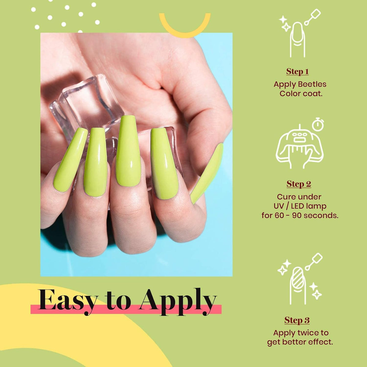 Beetles Neon Yellow Gel Nail Polish, Bright Yellow Lala Lime Color Neon Gel Polish Halloween Soak Off Uv Led Nail Lamp Gifts for Women -Size: 15 ml/Each