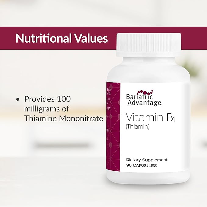 Bariatric Advantage Vitamin B1 thiamin - 100 mg Thiamin Mononitrate - Easy Digest - Designed for Bariatric Patients - Supports Energy Production* - Bariatric Supplement - 90 Count