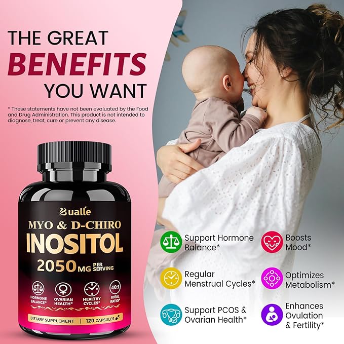 Premium Myo-Inositol & D-Chiro Inositol Supplement | Hormonal Balance & Healthy Ovarian Function Support for Women | Ideal 40:1 Ratio,2,050mg Per Serving, 120 Veggie Capsules-–with Folate, Vitamin D3