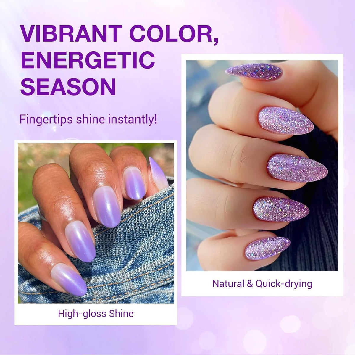 AZUREBEAUTY Nail Polish Set Fast Drying Glitter Pink Purple Spring Summer 4 Colors Lilac Nail Polish Natural Nail Lacquer Fingernail Kit with Top Coat DIY Salon Home
