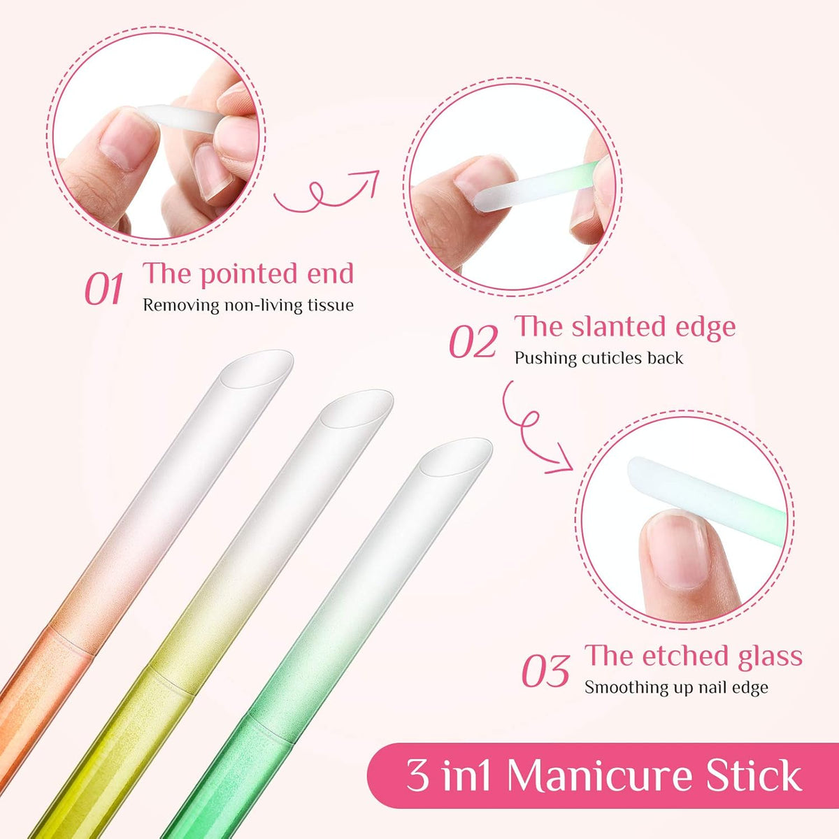 Maitys 6 Pieces Glass Cuticle Pusher Glass Cuticle Stick Set Double Sided Crystal Nail Files Precision Manicure Pedicure Pusher Tools(Pink, Blue, Purple, Orange, Yellow, Green)