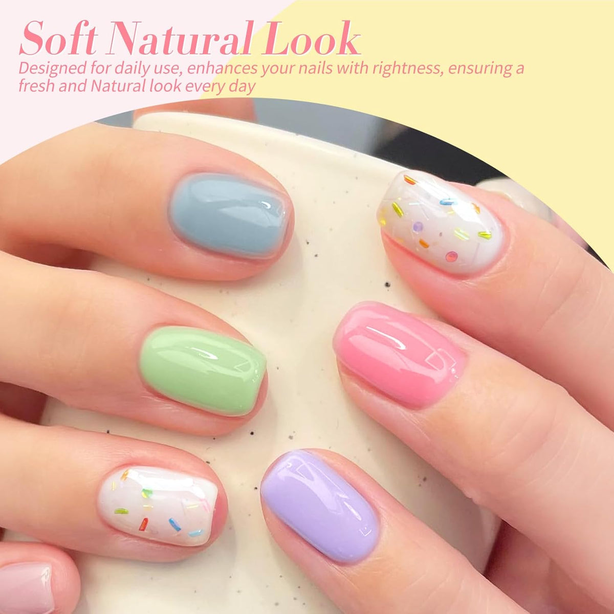 Born Pretty Jelly Pastel Gel Nail Polish 6 Colors Spring Summer Yellow Green Blue Purple Pink Candy Sweet Colors Apex Building Effect Gel Polish Kit Nail Art Gel Manicure Kit DIY at Home Salon Gifts