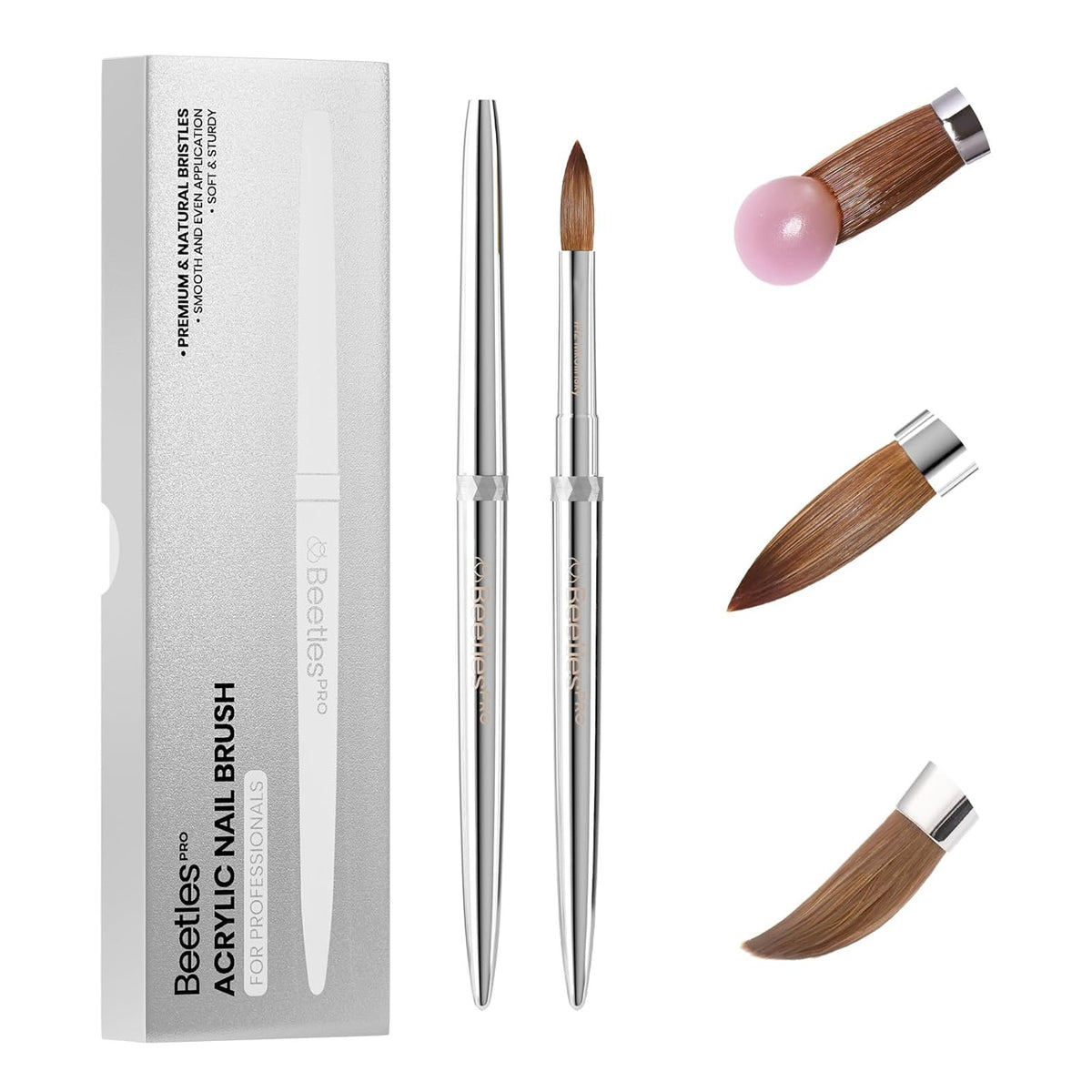 Beetles Pro 1-Pcs Acrylic Nail Brush – Professional Pure Bristles Kolinsky Acrylic Brushes for Nails Metallic Nail Art Brushes for Nails Extension Gel, 3D Carving – Salon Quality Manicure Tool (12#)