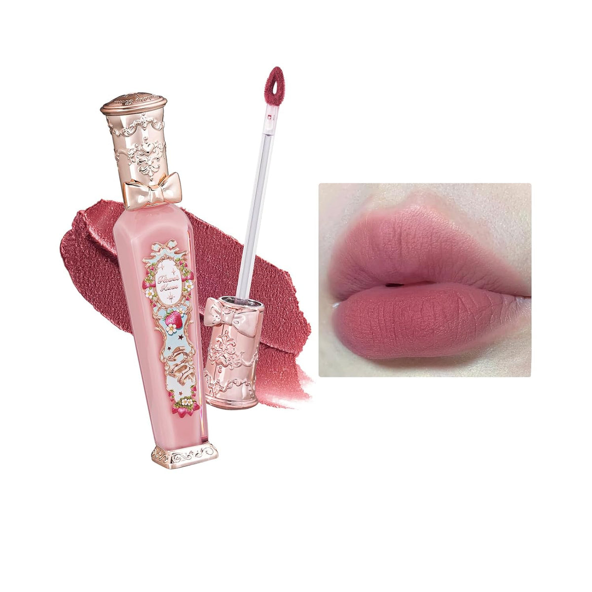 Flower Knows Strawberry Rococo Cloud Lip Cream,Velvety Matte Liquid Lipstick,Pink Lipstick,Long Lasting Lip Stain,Kiss-proof Blurred Lipstick for Girls&Women,0.12 Fl Oz(S06 Tea Break)