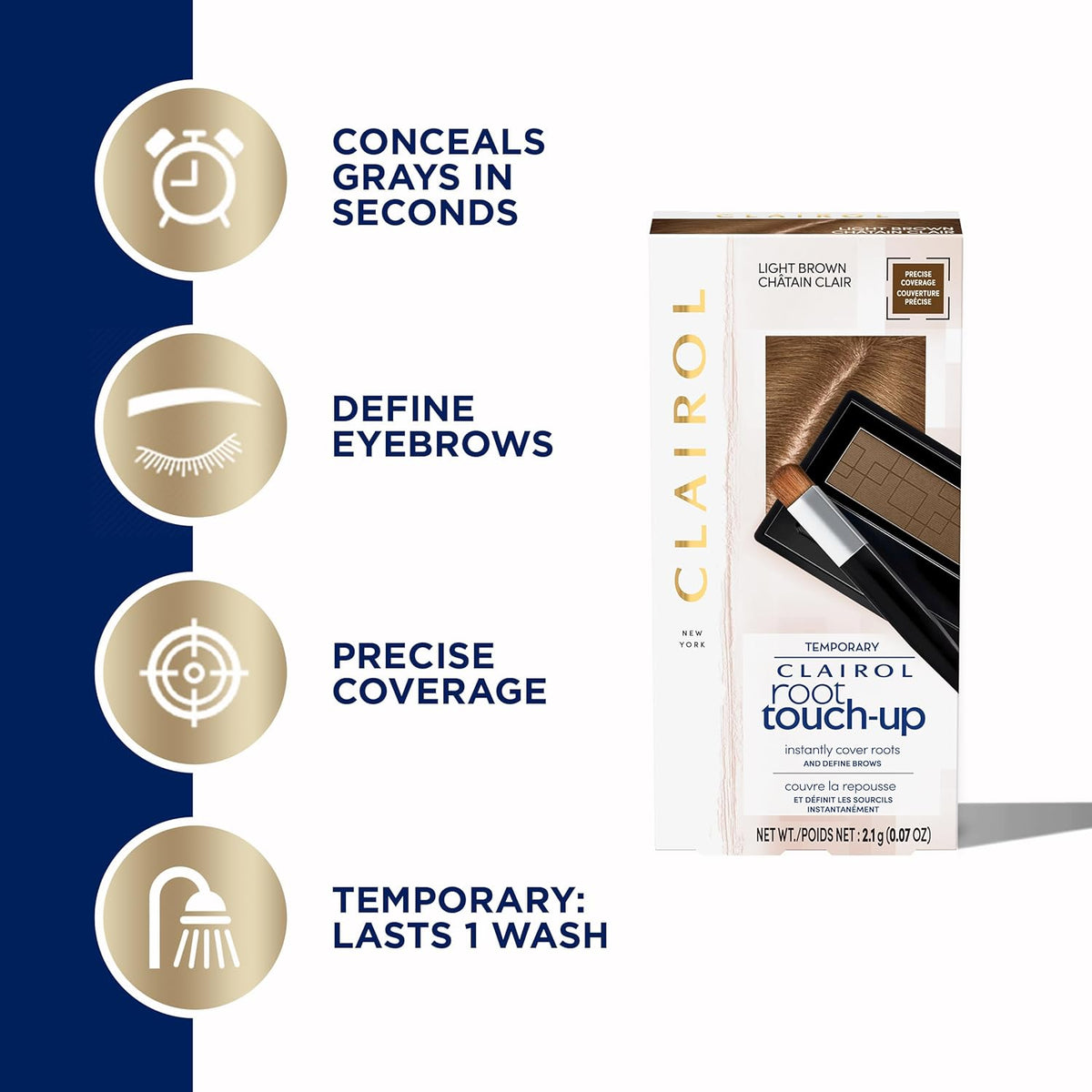 Clairol Root Touch-Up Temporary Concealing Powder, Light Brown Hair Color, Pack of 3