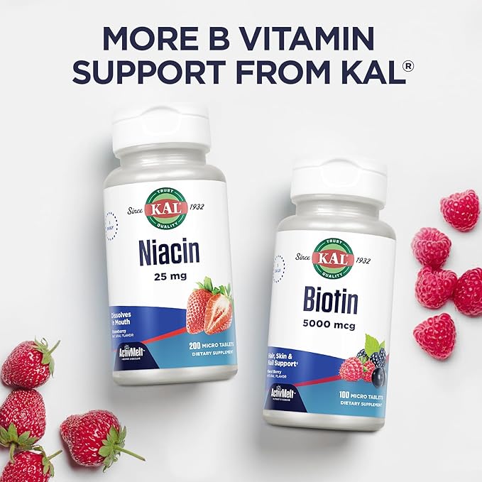 KAL Vitamin B-6, B-12 & Folic Acid Supplement, Heart Health, Energy & Red Blood Cell Support*, with Vitamin B12 Methylcobalamin & Folate, Natural Berry Flavor, 60 Servings, 60 ActivMelt Micro Tablets