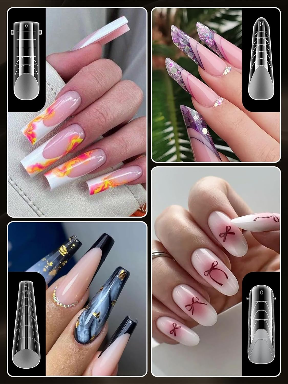 EBANKU Poly Gel Nail Forms Kit - 288PCS Reusable Dual Forms for Builder Gel, Nail Mold Kit with 2.5oz Slip Solution, Brush, File, 5PCS Clips - 12 Shapes