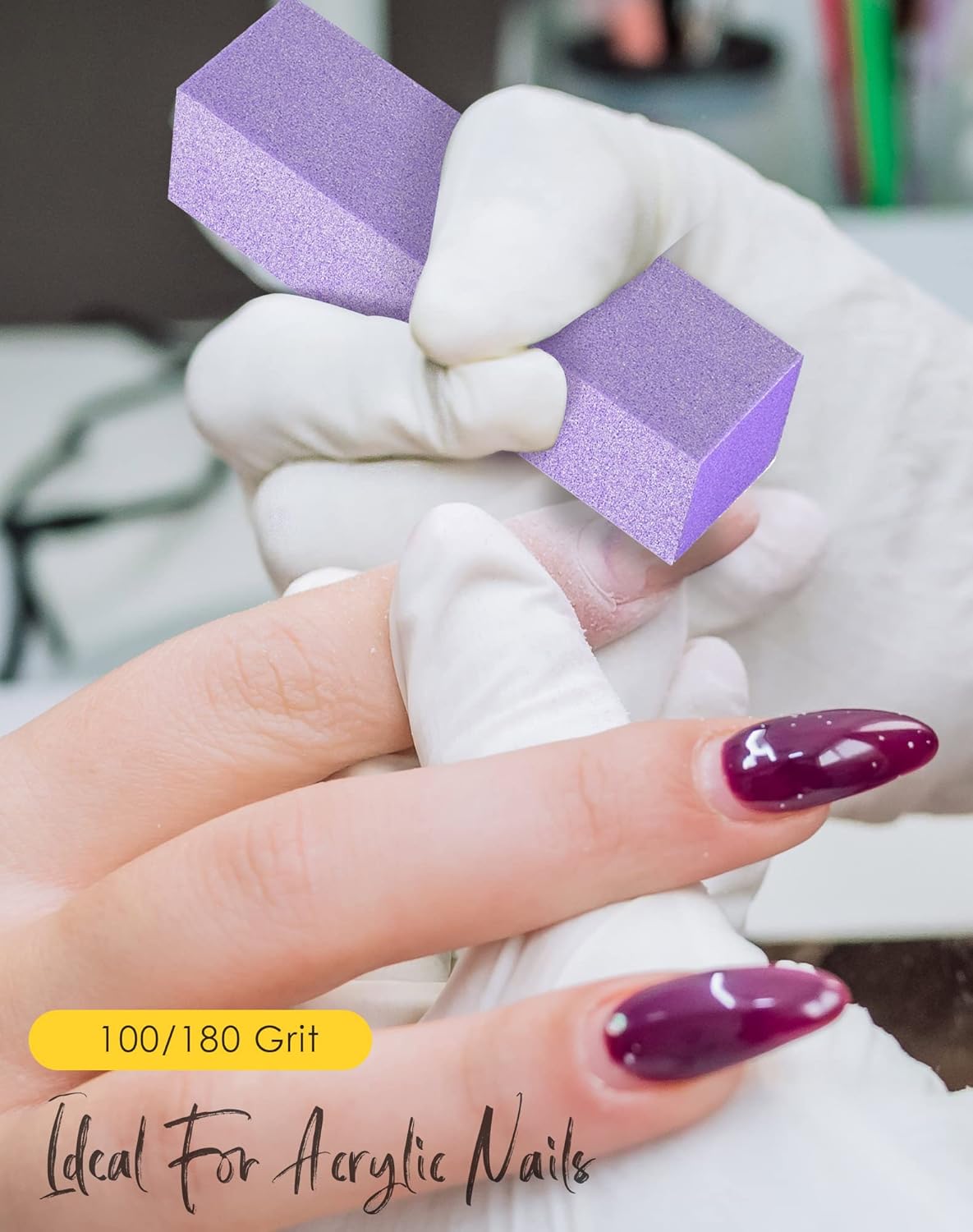 Maryton Nail Buffer Blocks, Professional 4 Way Buffing Block Files 100/180 Medium Grit for Natural and Acrylic Nails, 12 PCS