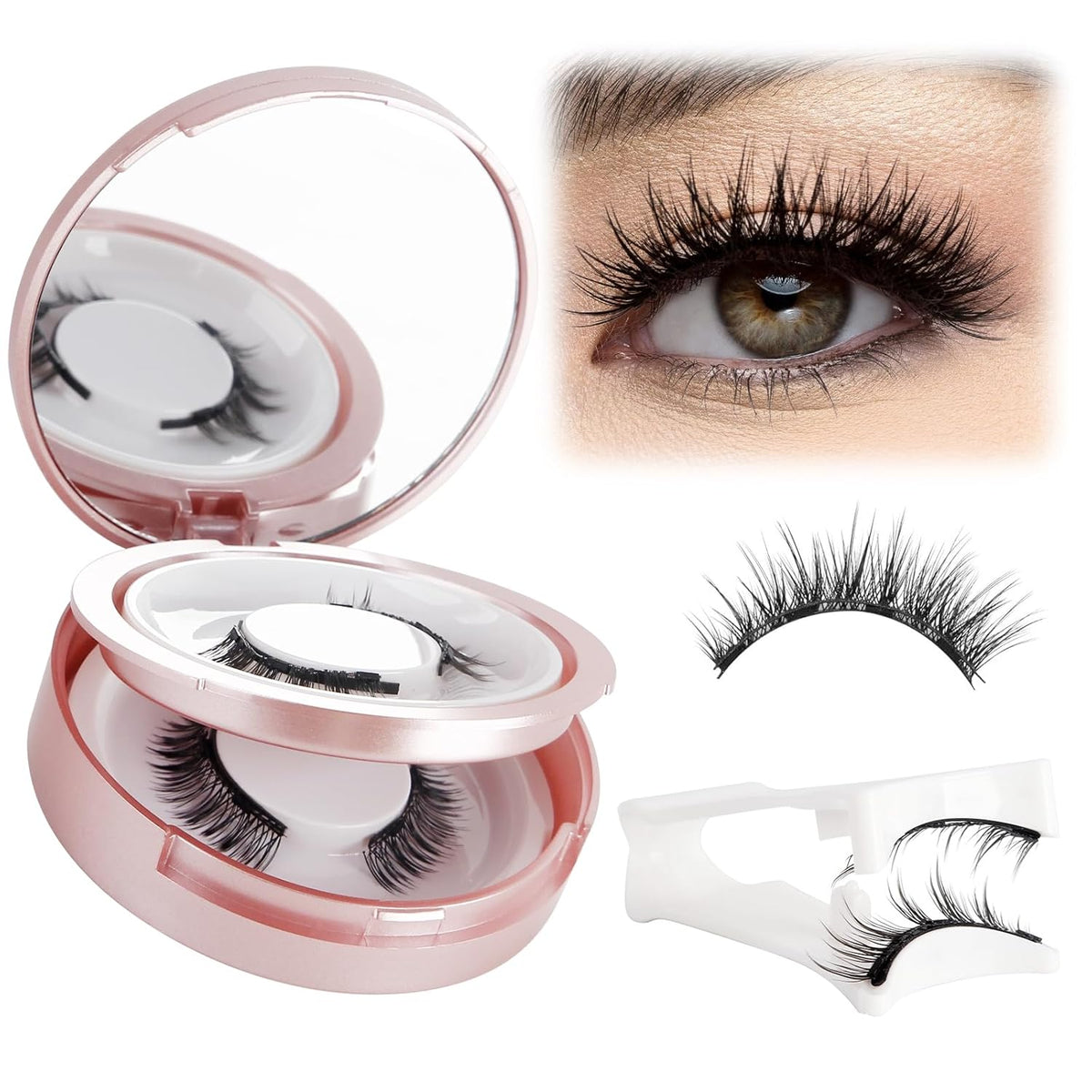 Magnetic Eyelashes with Applicator Reusable Magnetic Lashes No Glue Needed Eyelashes Natural Look With Applicator and Mirror 2 Pairs