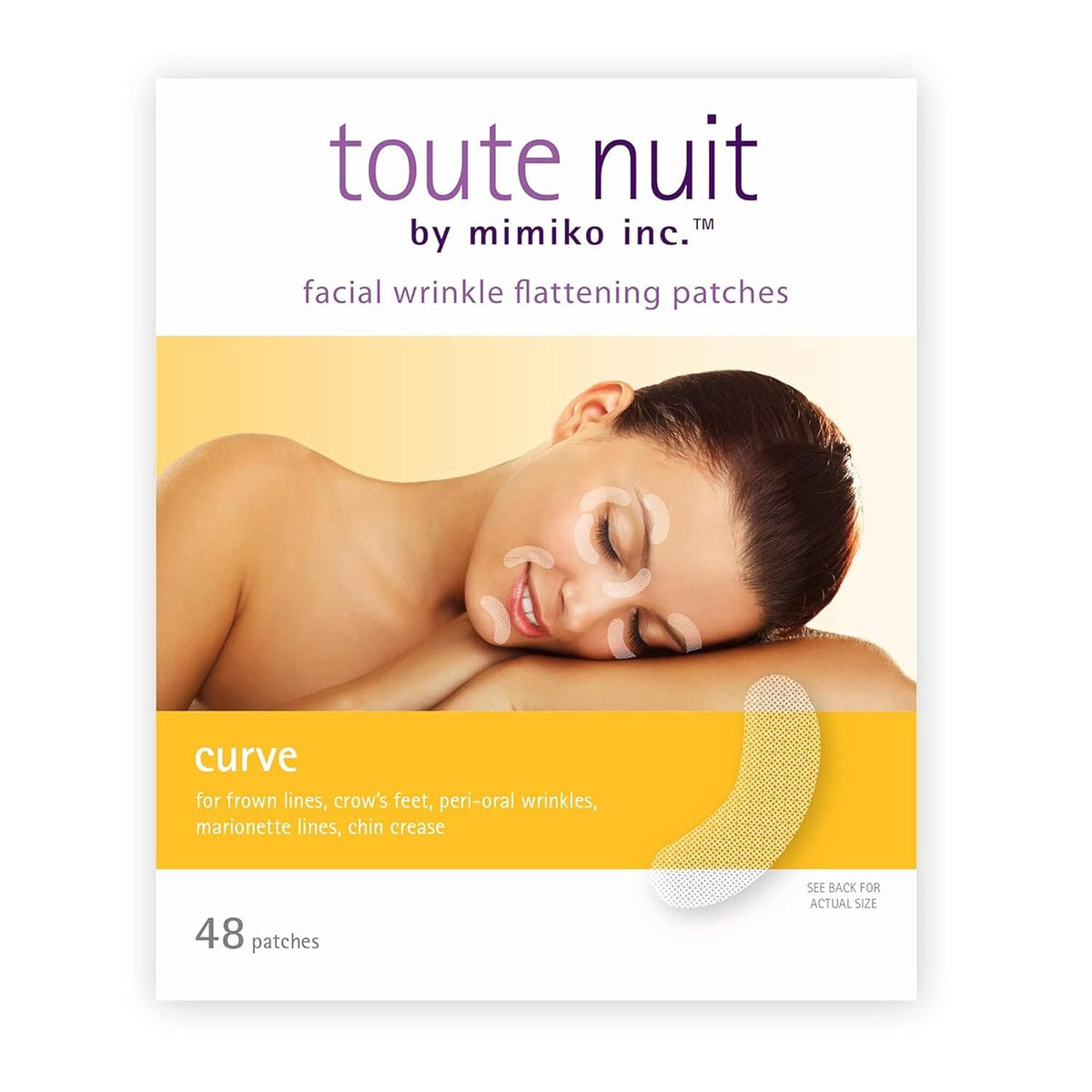 Toute Nuit Wrinkle Patches – Curve – Face Tape for Forehead, Eyes & Lips – Hypoallergenic Anti Wrinkle Patches – 48 Count, Made in USA