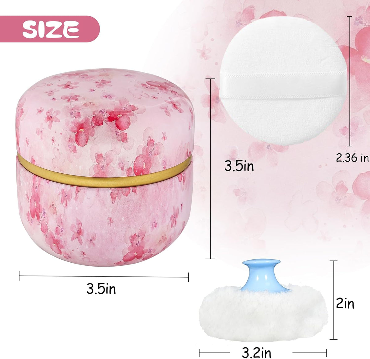 WEMEGA Body Powder Case with Powder Puff Powder Container Tea Box for Baby and Women Powder Puff and Powder Case for Travel (Pink Flower1)