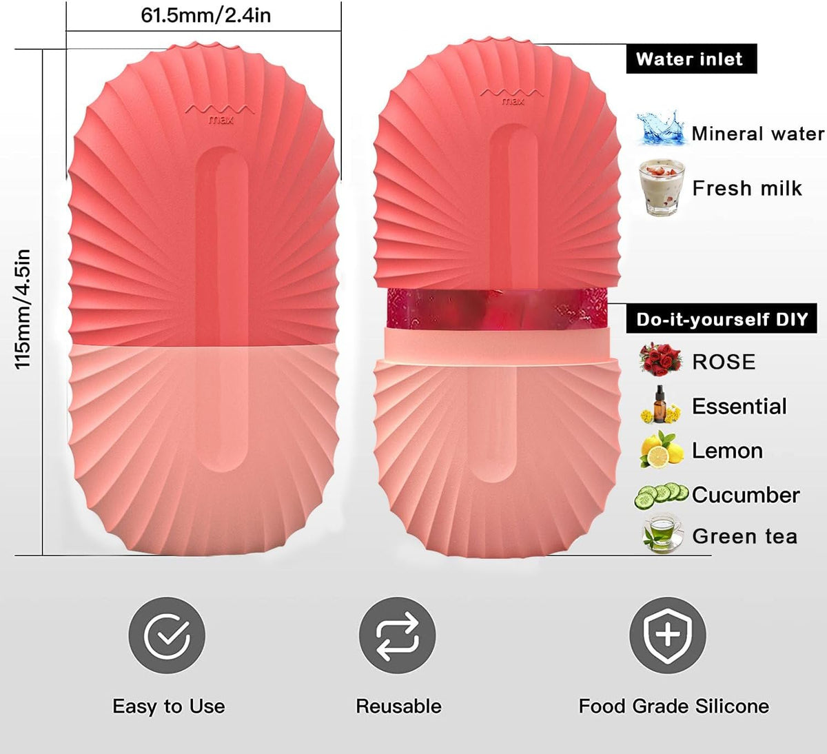 KOGITI Face Ice Roller & Mold - Beauty Facial Massage Tool for Puffiness Relief, Ice Cube Holder (Shell-Pink)