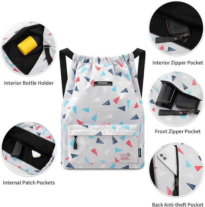 Peicees Waterproof Drawstring Sport Bag Lightweight Sackpack Backpack for Men and Women