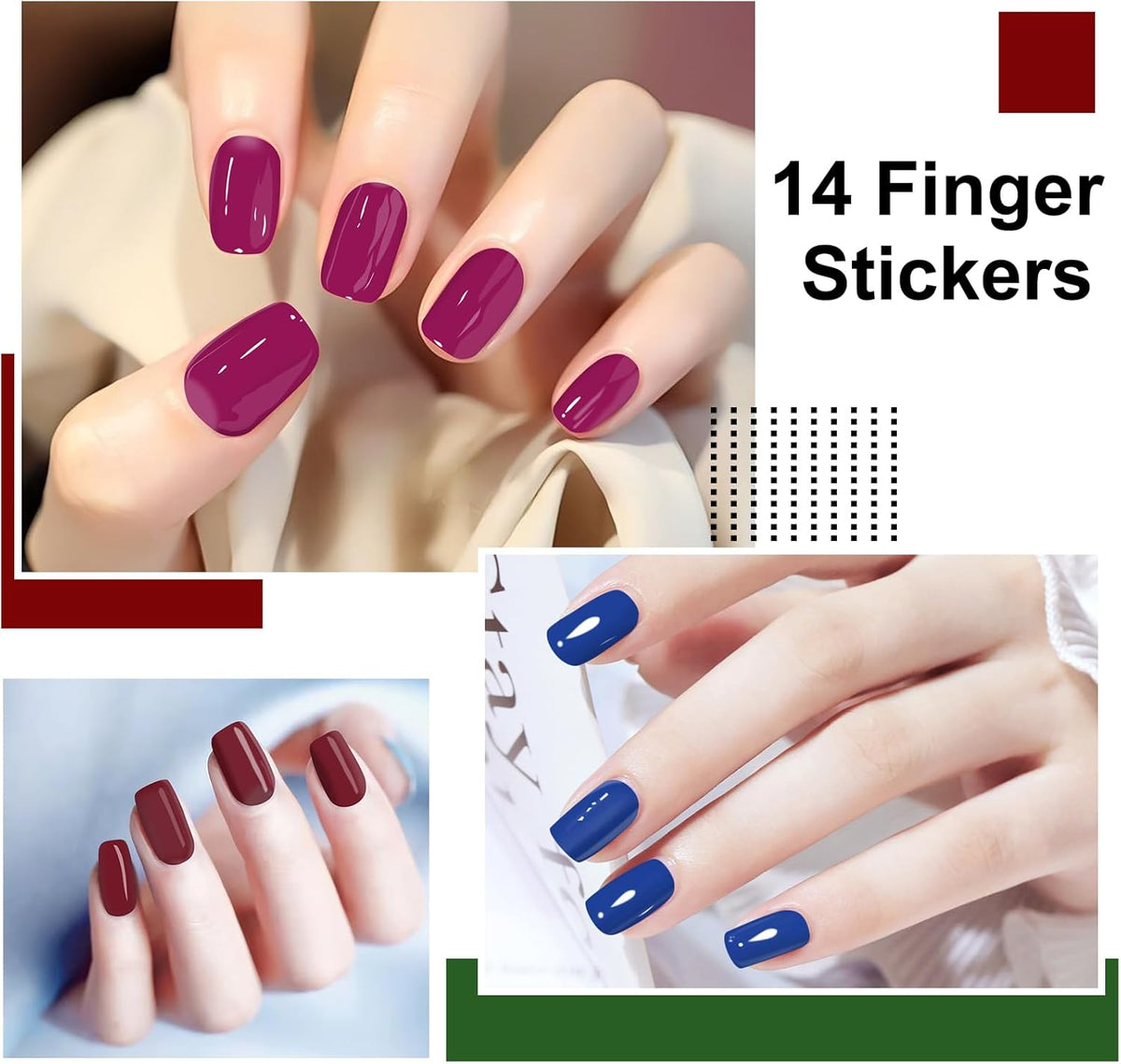 SILPECWEE Nail Polish Strips, 16 Sheets Dark Nail Polish Stickers Full Nail Wraps Self Adhesive Nail Stickers Gel Nail Strips Fingernail Nail Art Sticker Nails for Women with Nail File