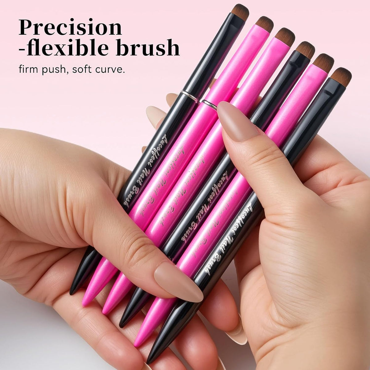 Nail Brush for French Tip, Nail Cleaning Brush for Gel & Acrylic - Professional Kolinsky Sable French Manicure Brush, Thin Nail Art Brush for Precise Clean Up & Polygel Application (Pink, F14)