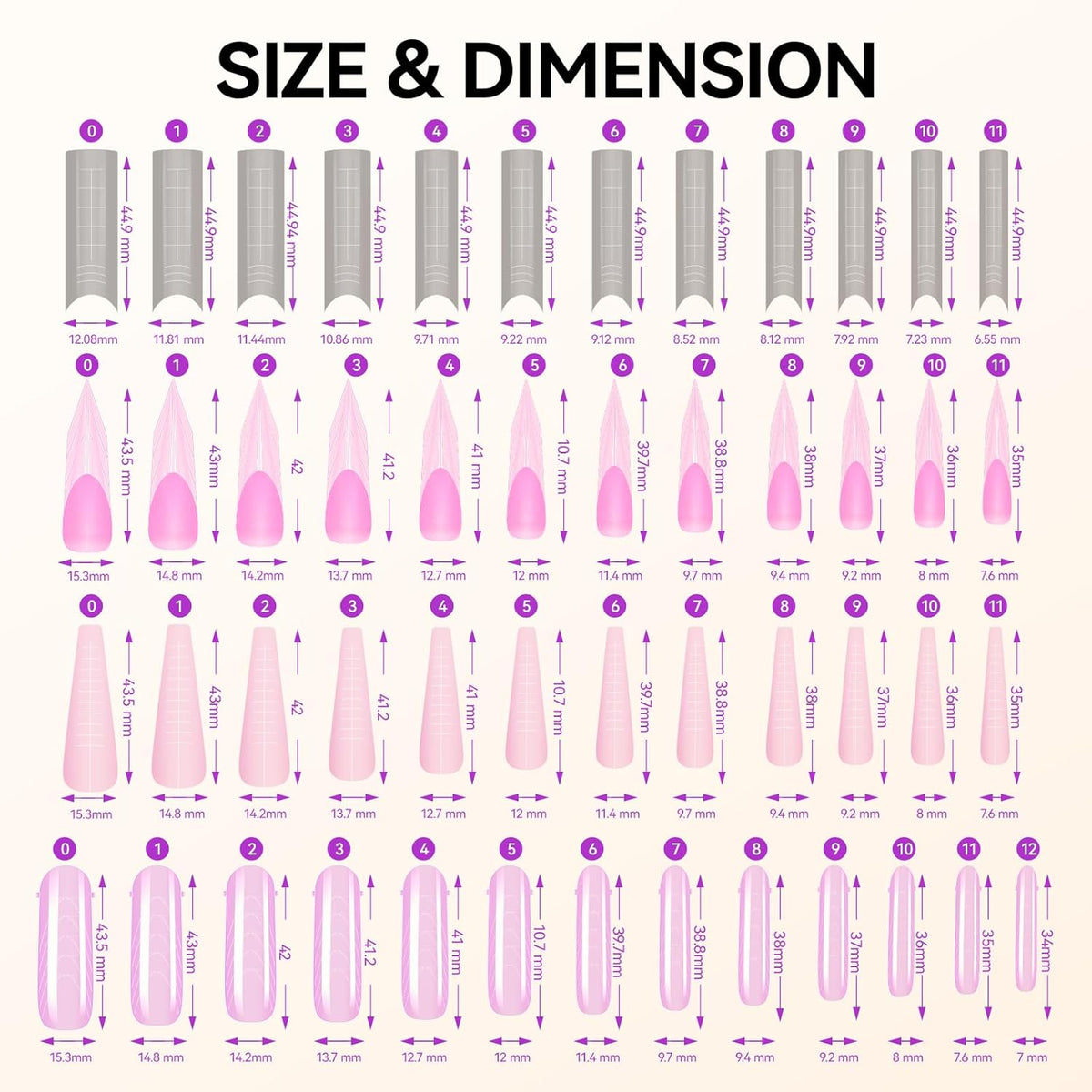 Gelike EC Dual Forms for Extension: 96 Pcs Color Nail Form, 4 Style 12 Size Nail Forms For Builder, Half Matte Gel Forms For Manicure Art Design Salon Diy
