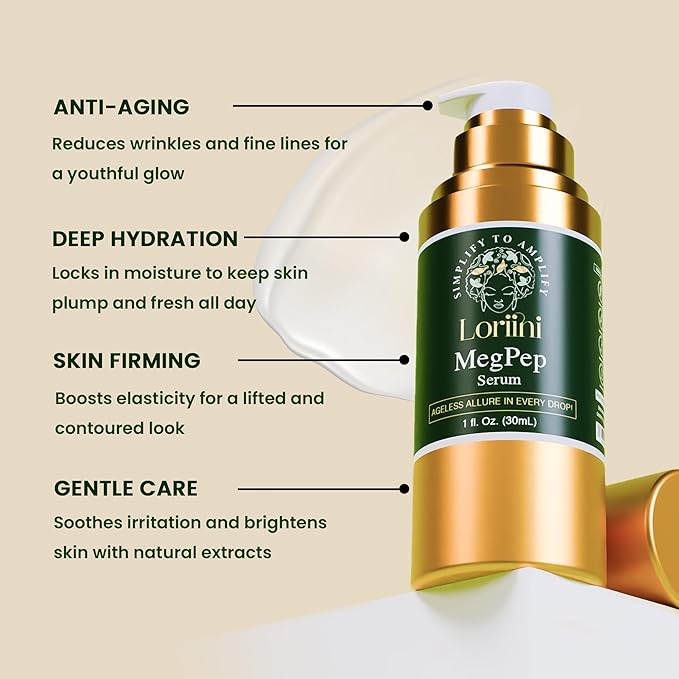 MegPep Anti-Aging Serum | Peptide & Hyaluronic Acid Face Serum for Wrinkles, Hydration,Fine Lines & Dull skin | With Ceramides, Ashwagandha, Gold Bhasma & Edelweiss – Firm, Brighten Skin – 1 Fl Oz