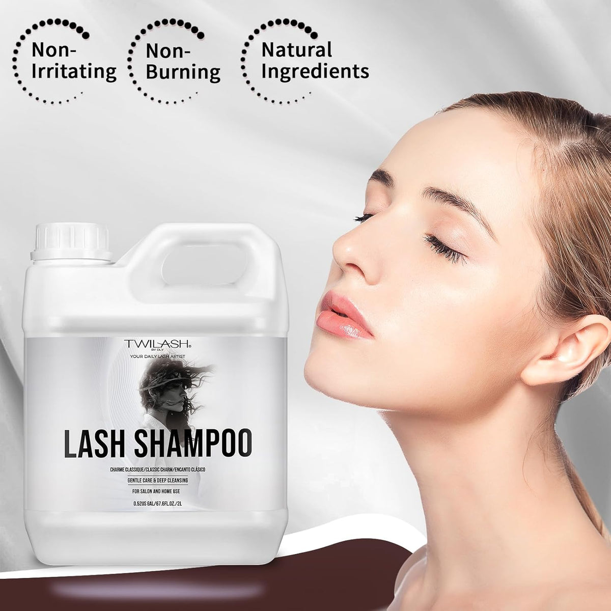 Lash Shampoo Bulk, Eyelash Cleanser for Extensions 2 Liters, Dispenser Pump, Non-irritating or Burning Eyelid Foaming Cleanser for Professional Salon and Home Use (Classic Charm-2L)