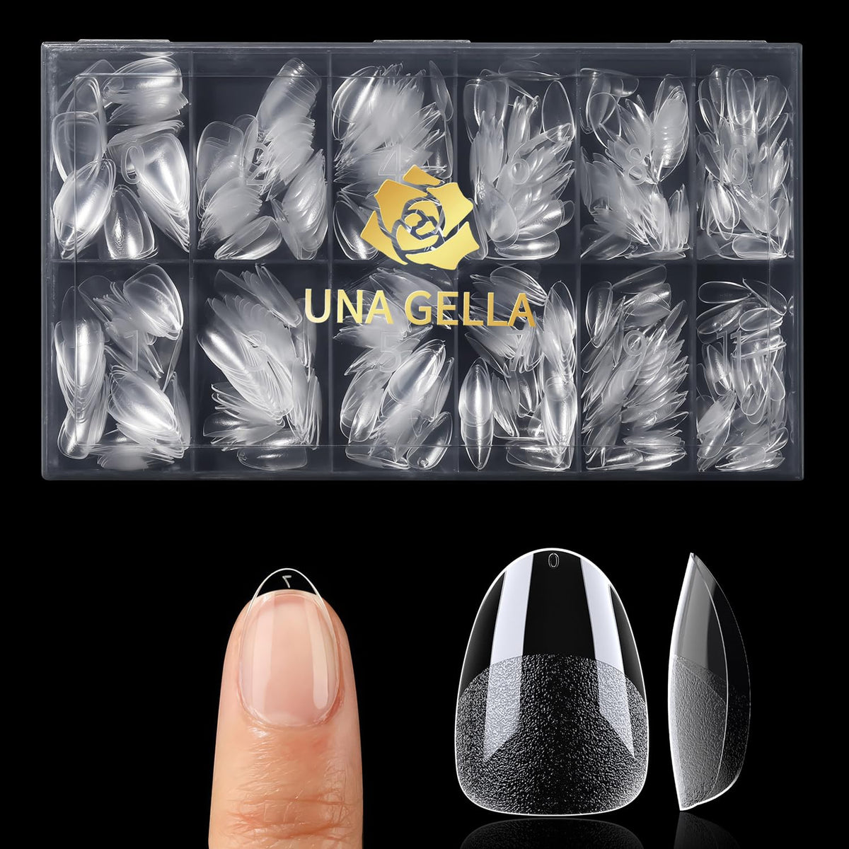 UNA GELLA Extra Short Almond Nail Tips, 504 Pcs Pre-Filed XS Almond Gel Nails, 12 Sizes Half Matte Full Cover Press Ons for Nail Extension Manicure Home DIY Salon
