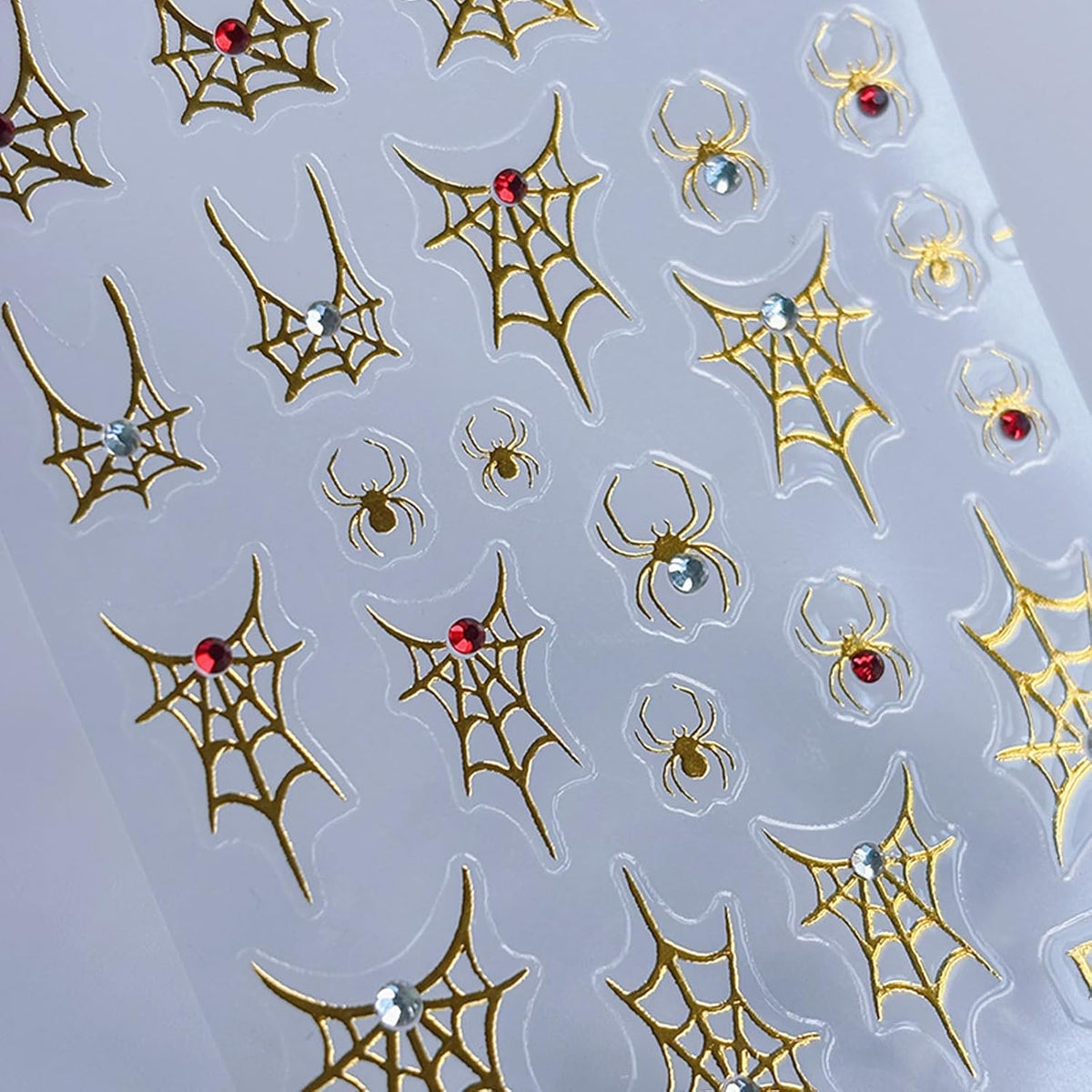 SILPECWEE 6 Sheets Halloween Nail Art Stickers, 3D Metal Nail Stickers Diamond Spider Web Nails Art Design Decal Manicure Sticker for Women Girl DIY Holiday Decoration