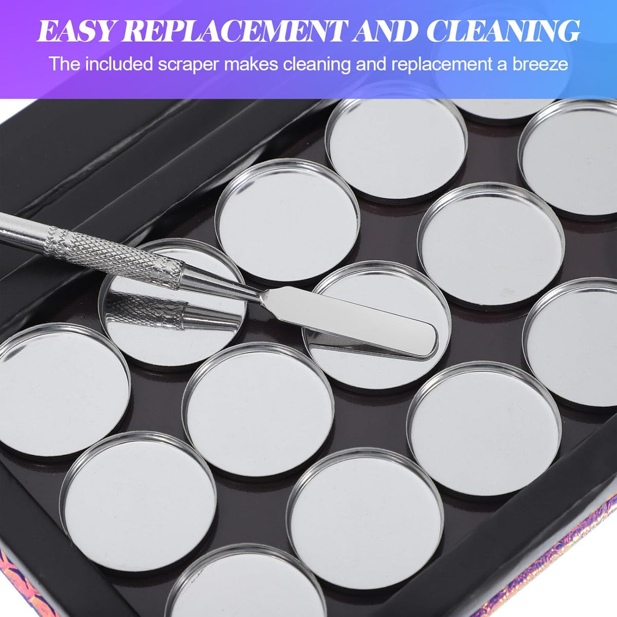 Beaupretty Empty Magnetic Eyeshadow Palette Mermaid Makeup Palette with Mirror Round Metal Pans and Depotting Spatula Set
