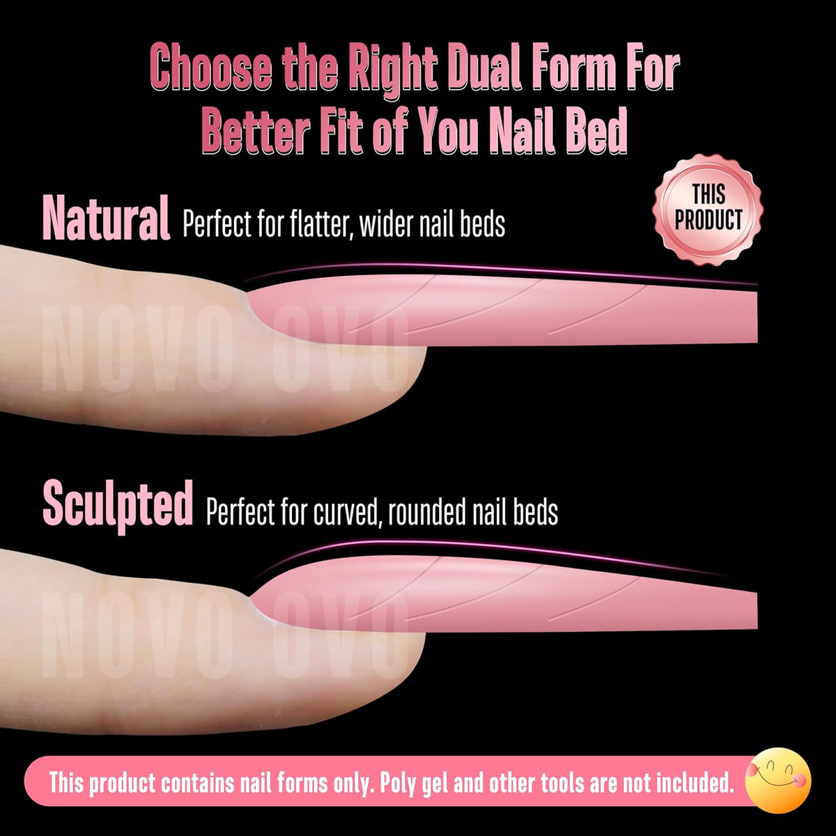 Tapered Square (Natural not Sculpted) Nail Dual Forms for Poly Gel Extension with Guiding Line Inside, XL XXL Reusable Full Cover Acrylic Builder Hard Gel Polygel Molds x 15 sizes 150 Pcs