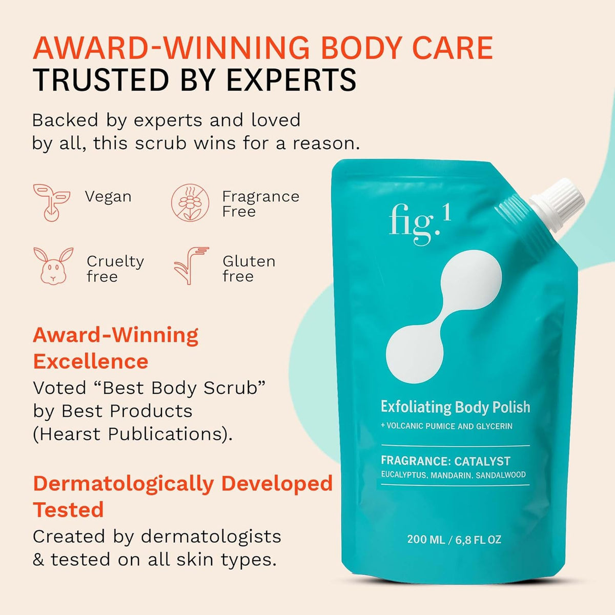 Fig.1 Exfoliating Body Scrub, Polish for Rough & Dead Skin, Keratosis Pilaris, Strawberry Skin, Volcanic Pumice, Glycerin, Eucalyptus Fragrance, Skin Smoother, Body Wash Scrub, 200 ml