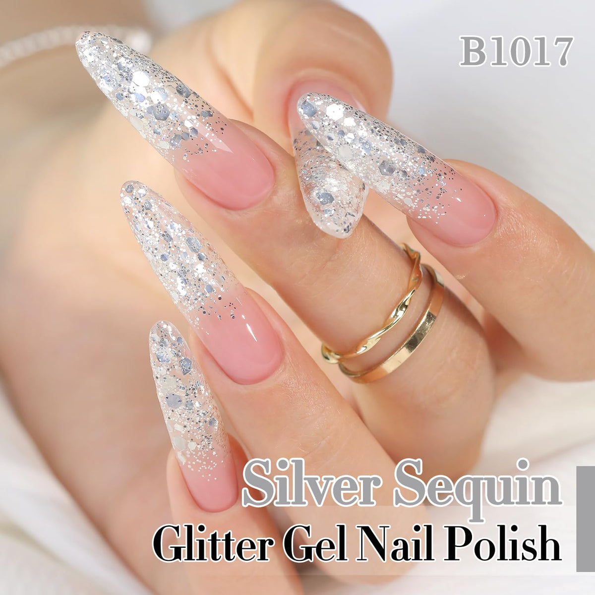 Double Rhythm 0.5Oz Glitter Gel Polish Shimmer Reflective Color for Nail Art Salon DIY Soak Off 15ml Nail Lamp Gel Polish at Home (Silver Sequin-B1017)