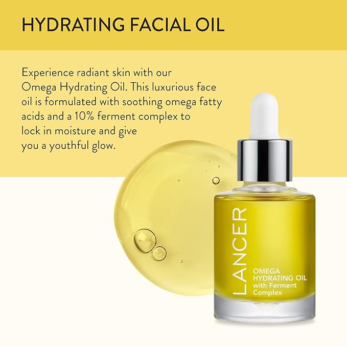 Lancer Skincare Omega Hydrating Oil with Ferment Complex, Daily Facial-Oil Moisturizer Serum with Turmeric, 1 Fluid Ounce