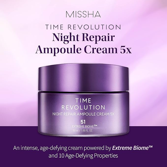 MISSHA Time Revolution Night Repair Ampoule Cream (5th Gen) 1.69 Fl Oz - Triple Fermented Deep-Sleep Night Cream - Overnight Care for Enhanced Radiance, Korean Skincare