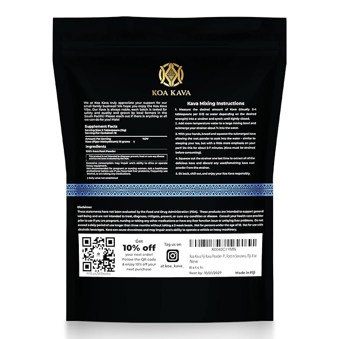 Koa Kava Fiji Premium Noble Waka Tea - Made From Lateral Root in Savusavu, Fiji. 8 oz Powder