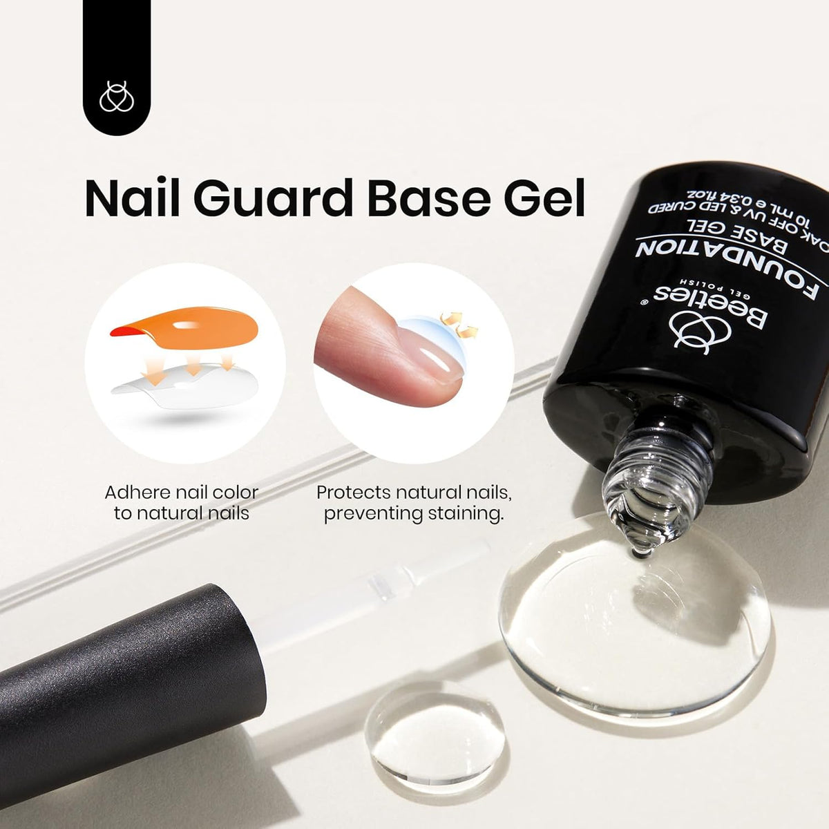Beetles Gel Base and Top Coat Set, 2pcs 10ml Shine Finish and Long Lasting Top Coat Gel Nail Polish, Soak Off LED Nail Lamp Nail Polish Art Design Home DIY Manicure Gifts for Women